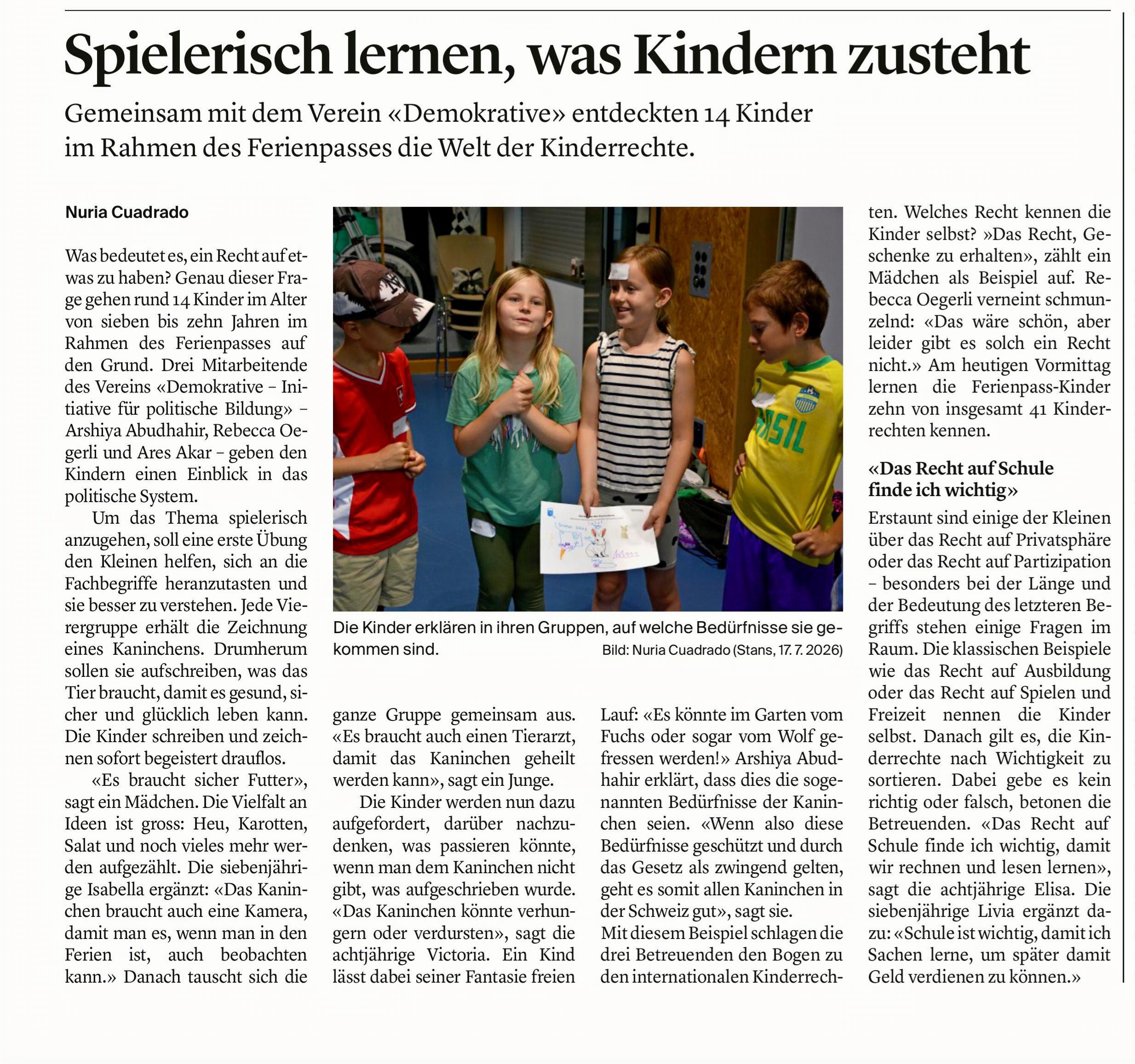 Die Demokrative in der Nidwaldner Zeitung
